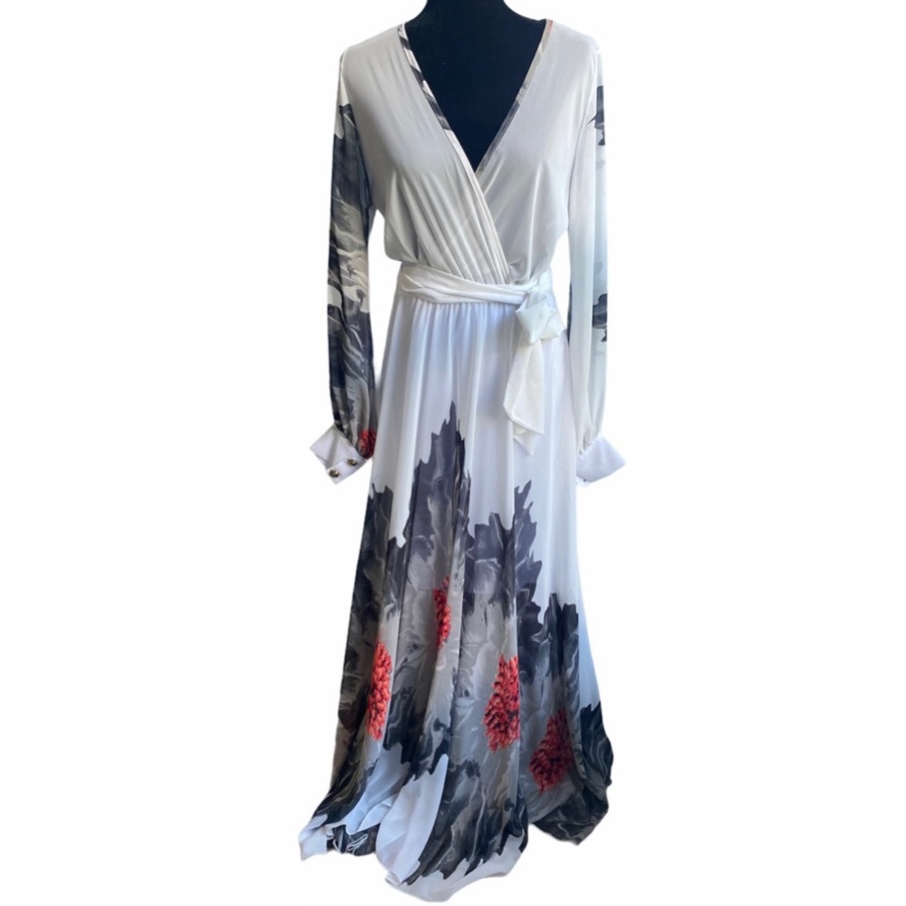 Sexy Diva White Red Flowy Sheer Floral Maxi Dress